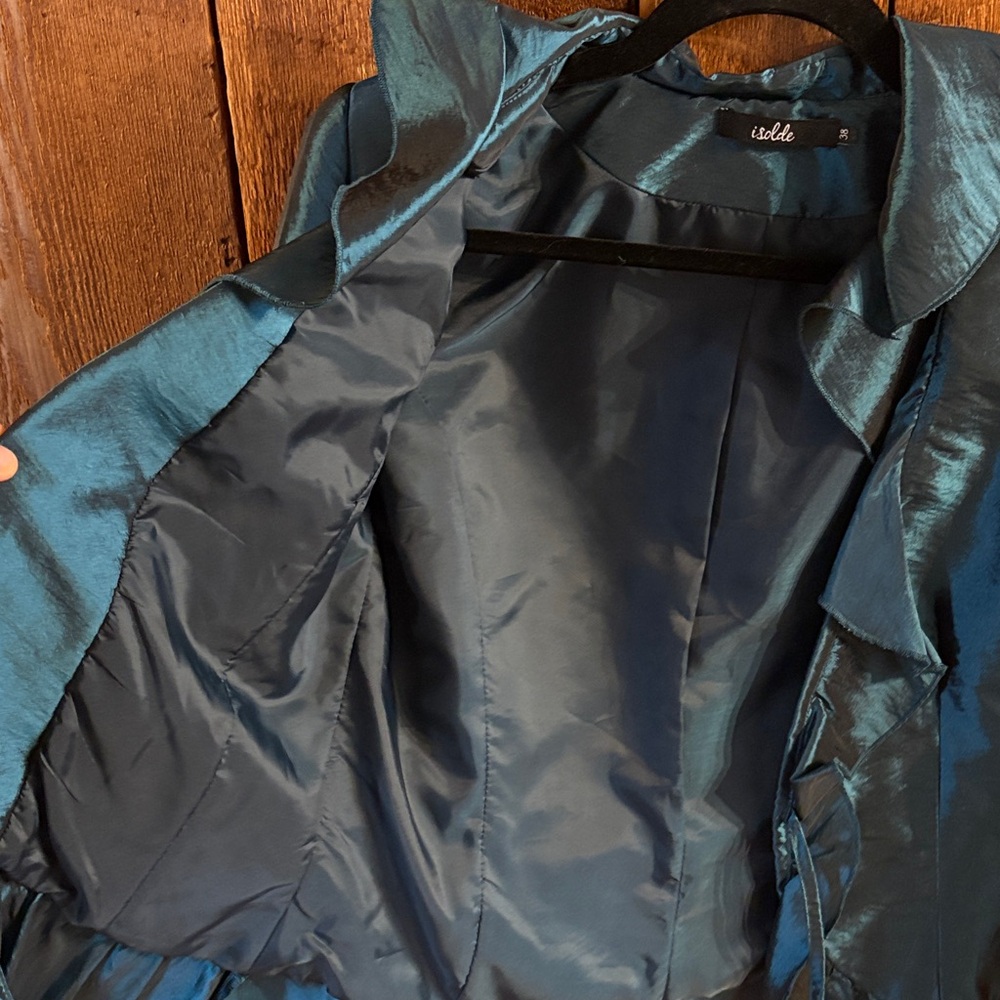 Satin Ruffle Jacket - Blue - Picture 4 of 5